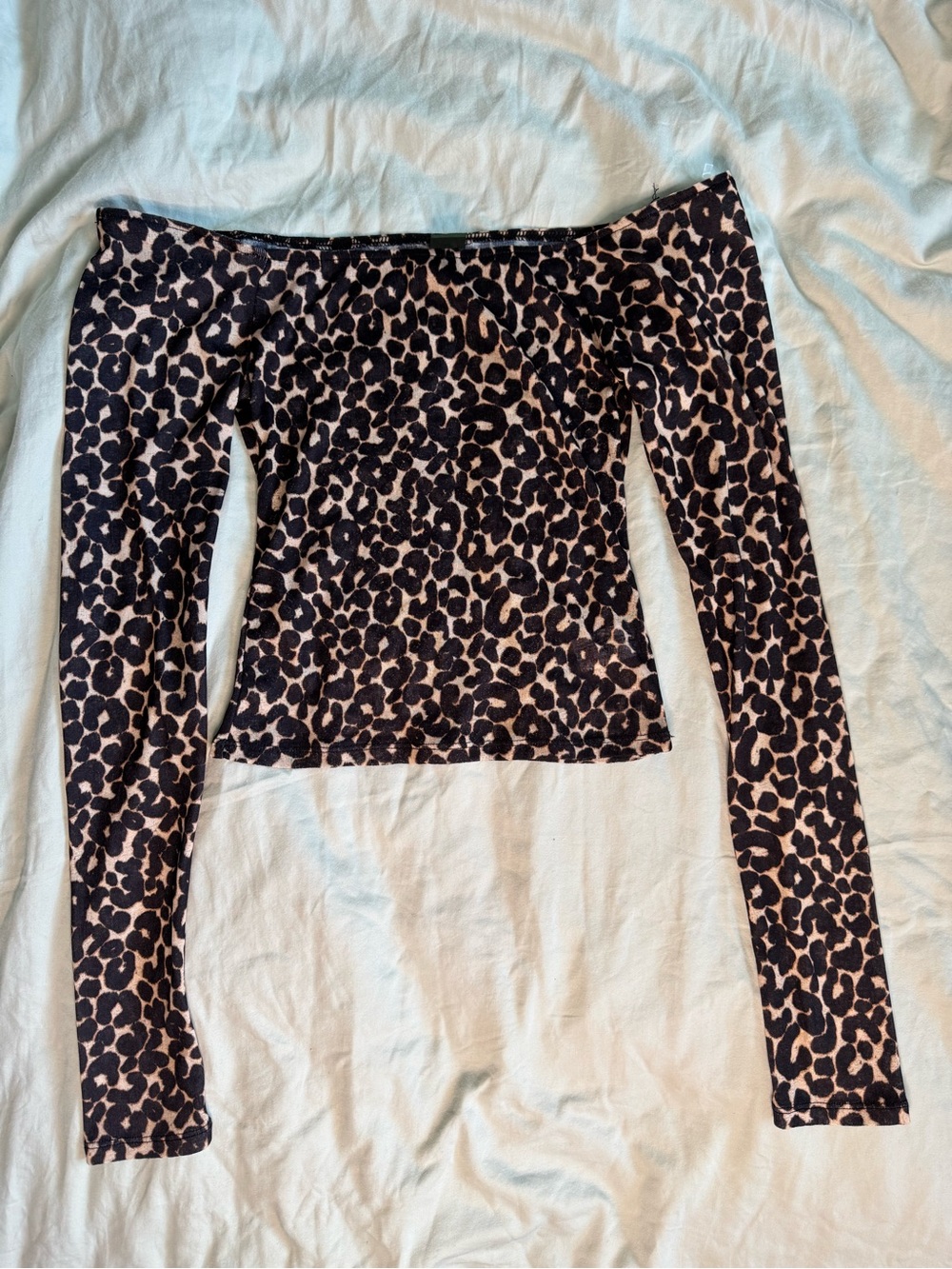 Leopard Print Off-Shoulder Long Sleeve Top SHEER size M